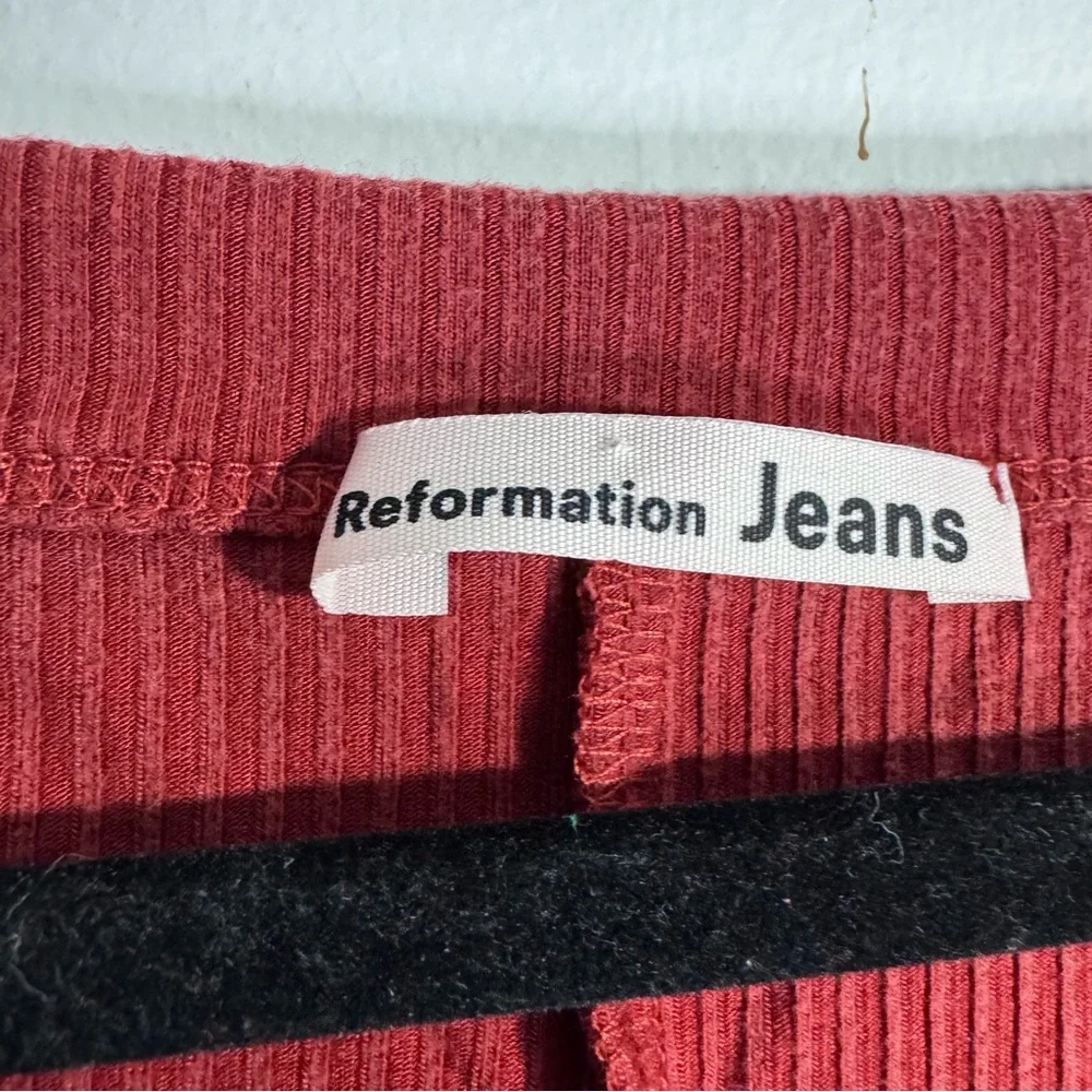 Reformation Jeans Ribbed Crop Top XL Red Scoop Neck Long Sleeve Tee